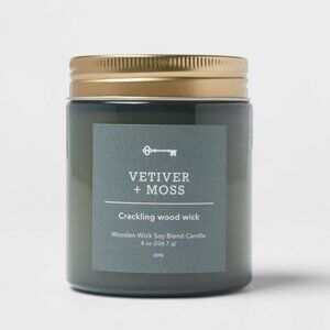 New Threshold Tinted Glass Vetiver + Moss Lidded Jar Candle Green 8oz